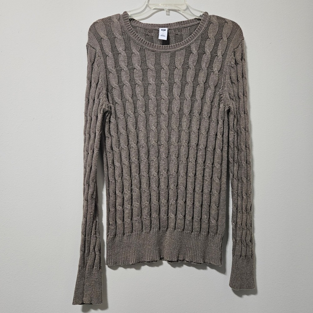 Gap Womens Cable Knit Sweater Long Sleeve Crew Neck Taupe Brown Size Large